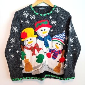 Christmas Winter Sweater Knitted Embroided Snowmen Hampshire Studio Sz S Grandma